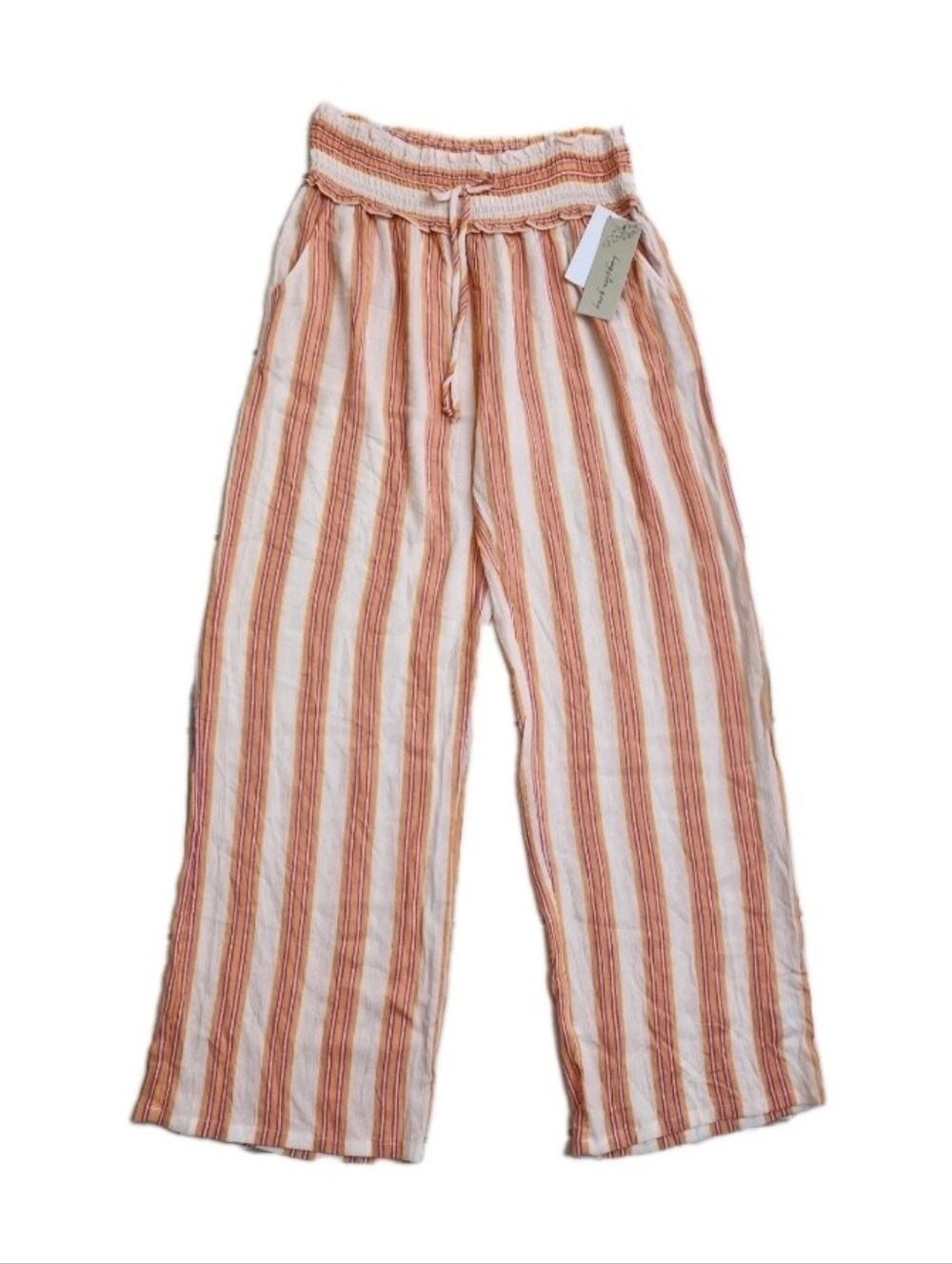 Kingston Grey Lounge Pants Wide-Leg High Smocked Waist Beach Coastal Size L